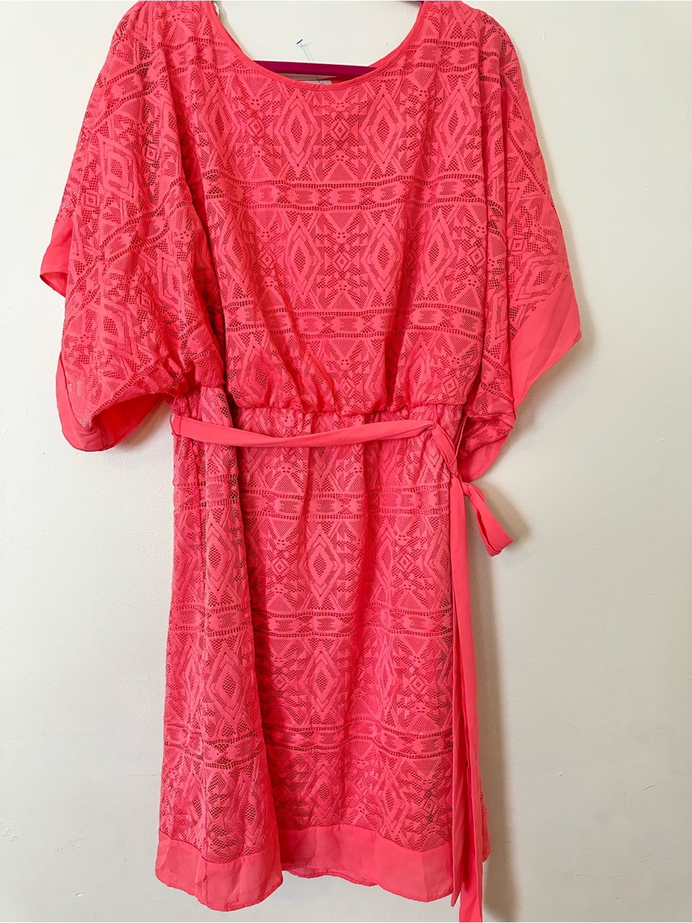 Women's Coral Midi Dress with Belt